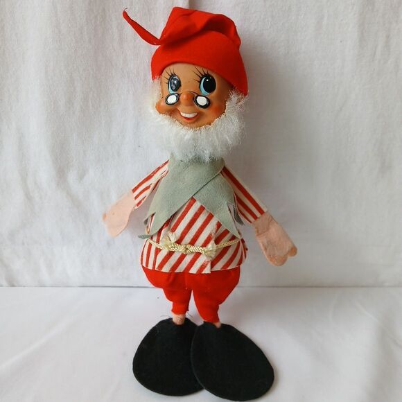 Vintage Elf Pose-able Figurine Rubber Vinyl Bearded Christmas Decor Japan - Picture 1 of 4
